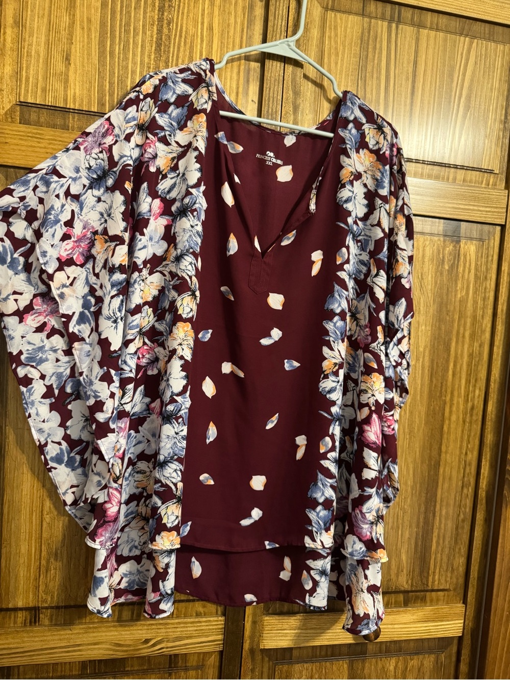 Women's Floral Maroon Open-Front Swim Coverup Kimono